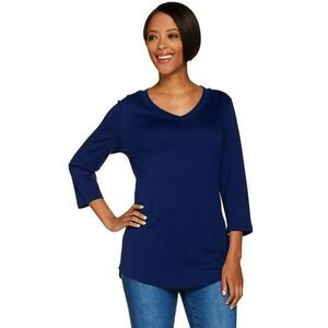 Isaac Mizrahi Navy Blue Tee Large Pima Cotton